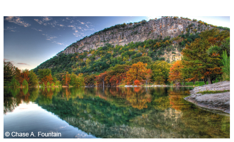 Reflection of Garner State Park's Old Baldy in the Frio River.