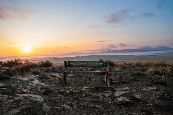 park bench at Limpia Creek vista in the Davis Mountains