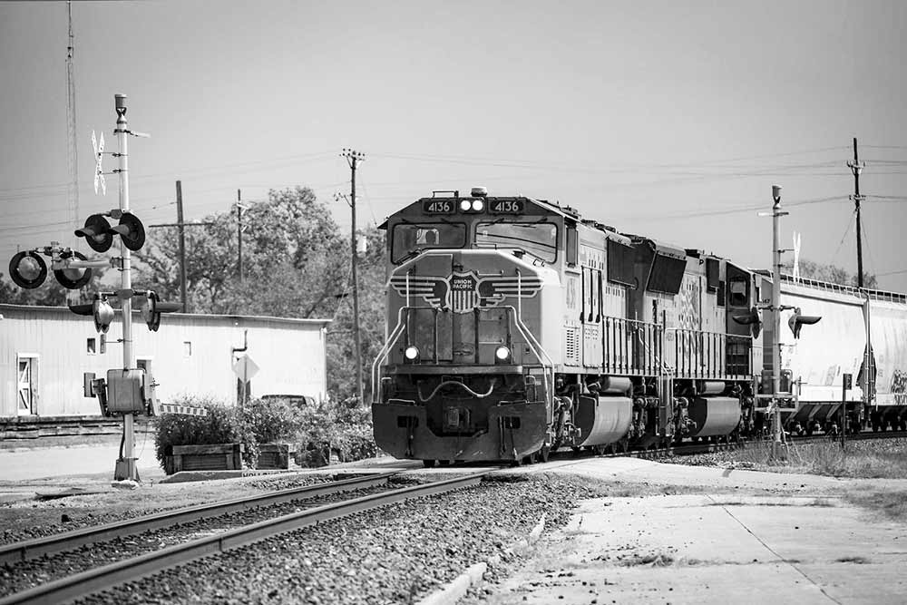 Navasota train, black and white