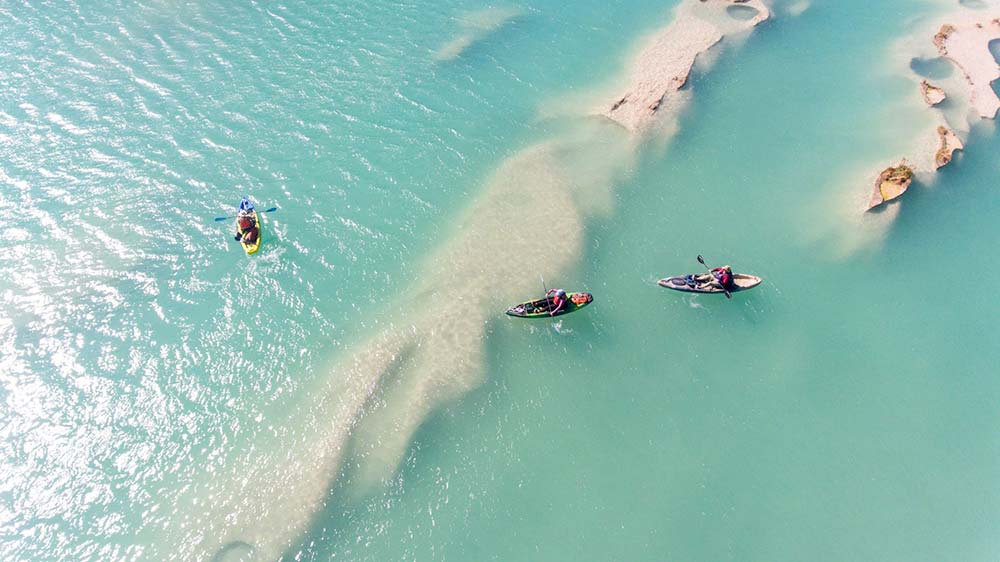 aerial view paddlers on Devils River