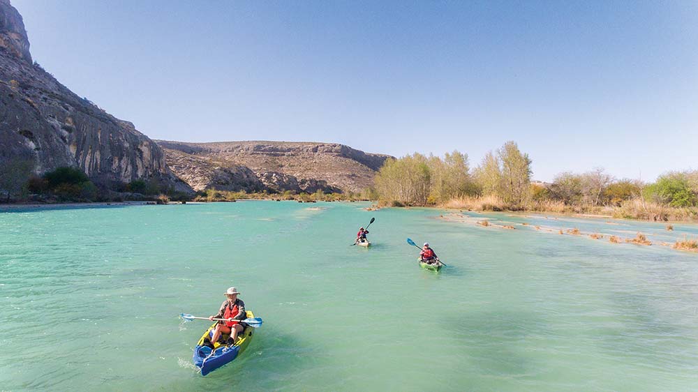 Eva, Maegan and Laura paddling Devils River