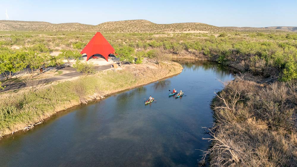 aerial view of picnic pavilion on Pecos River