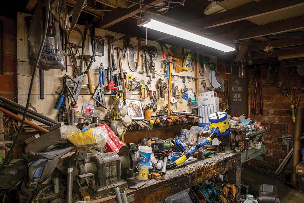 Jack Spencer's tool bench is stocked with decades of boat-building equipment