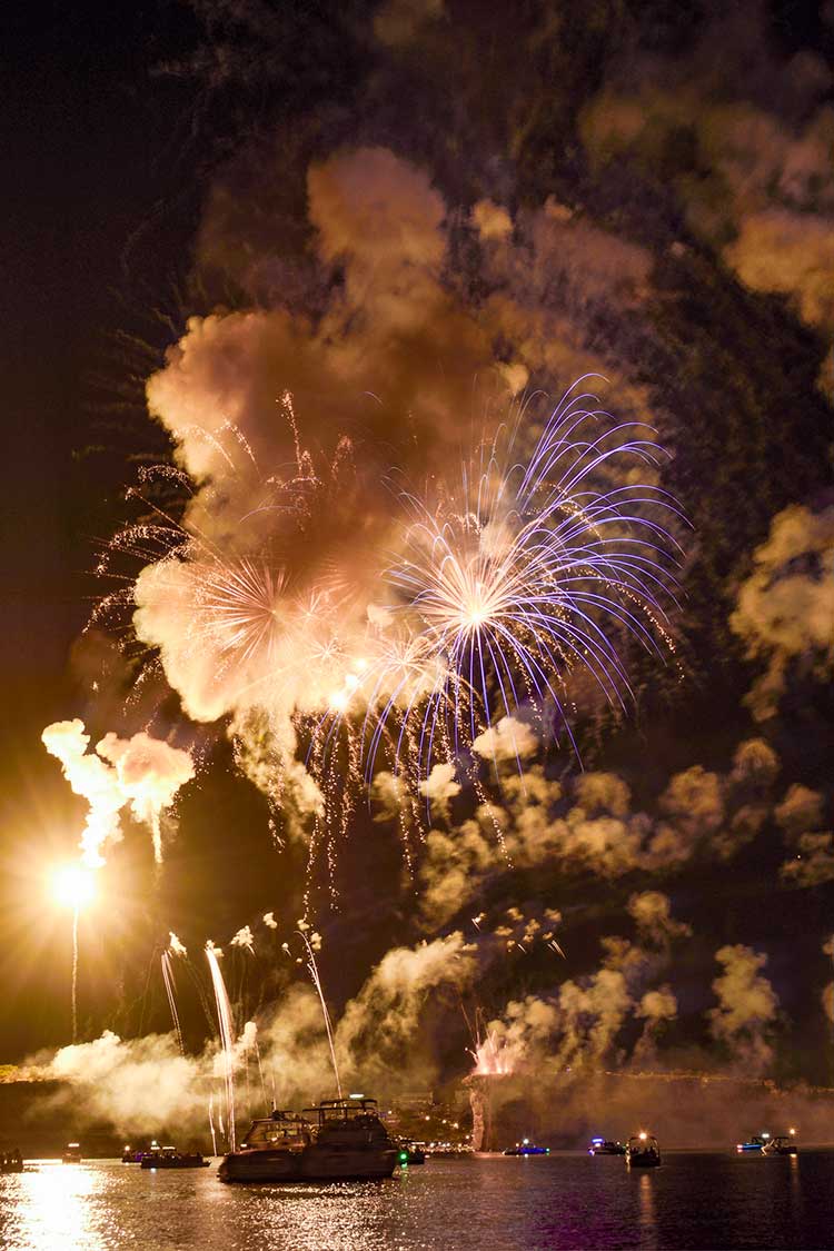 Fireworks over lake