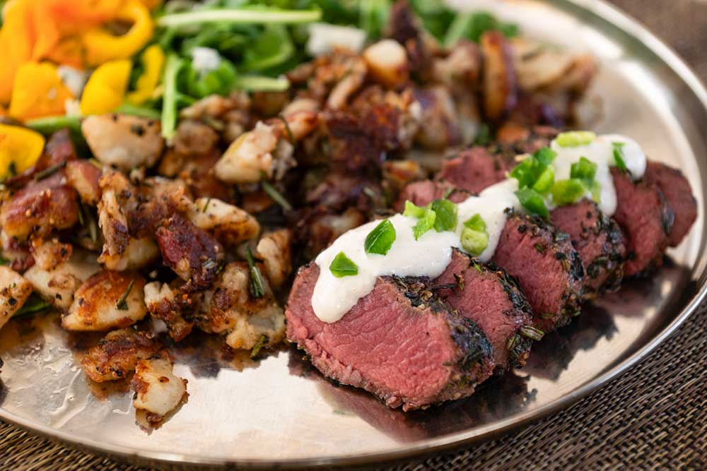 Herb-Crusted Axis Venison Filets with Horseradish Sauce