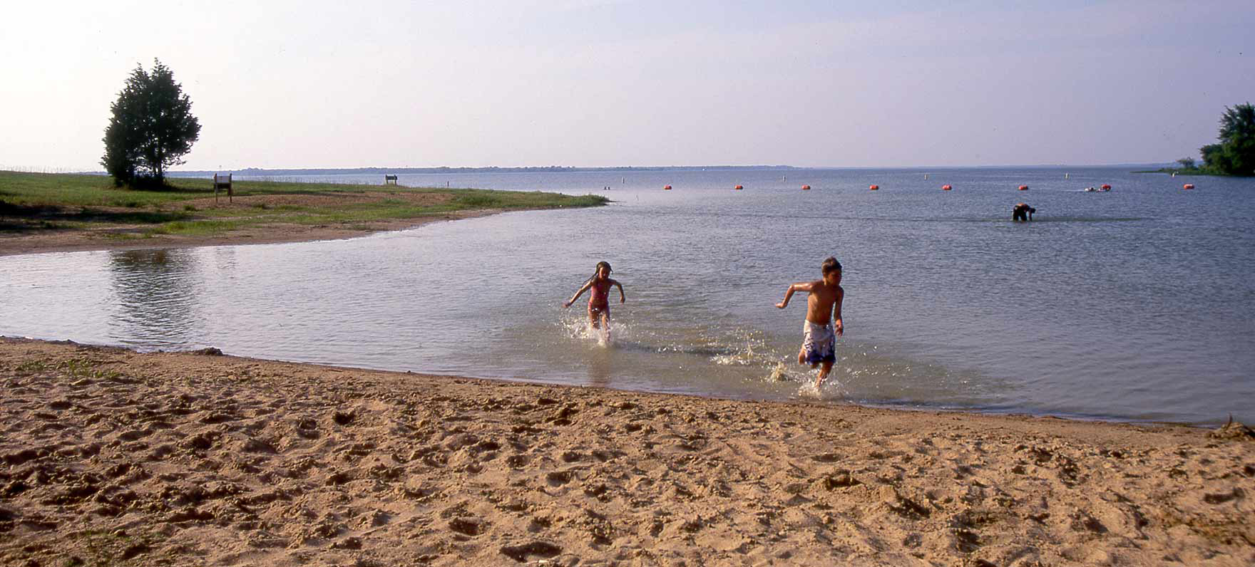 kids playing by shore
