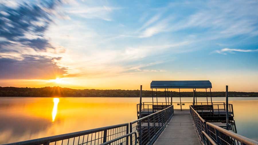Sunrise as viewed from the dock at Cleburne State park