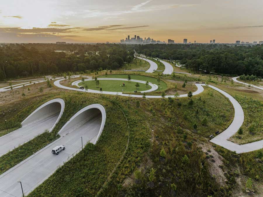Aerial view of land bridge at Houston's Memorial Park