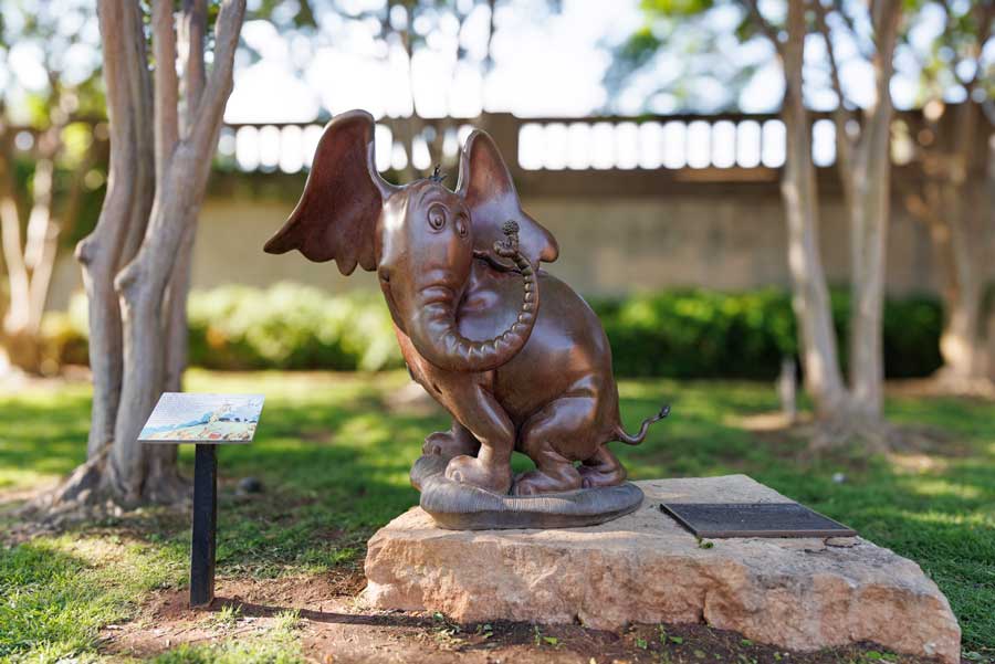 Bronze sculpture of Dr Seuss's Horton Hears a Who