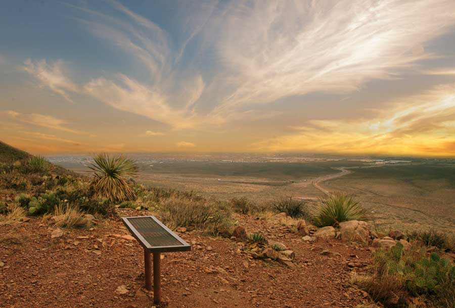 View bench looking out over Franklin Mountains state park