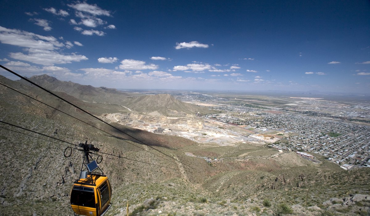 The Wyler Tram going up into the Franklin Mountains.
