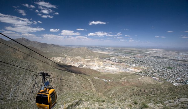 The Wyler Tram going up into the Franklin Mountains.