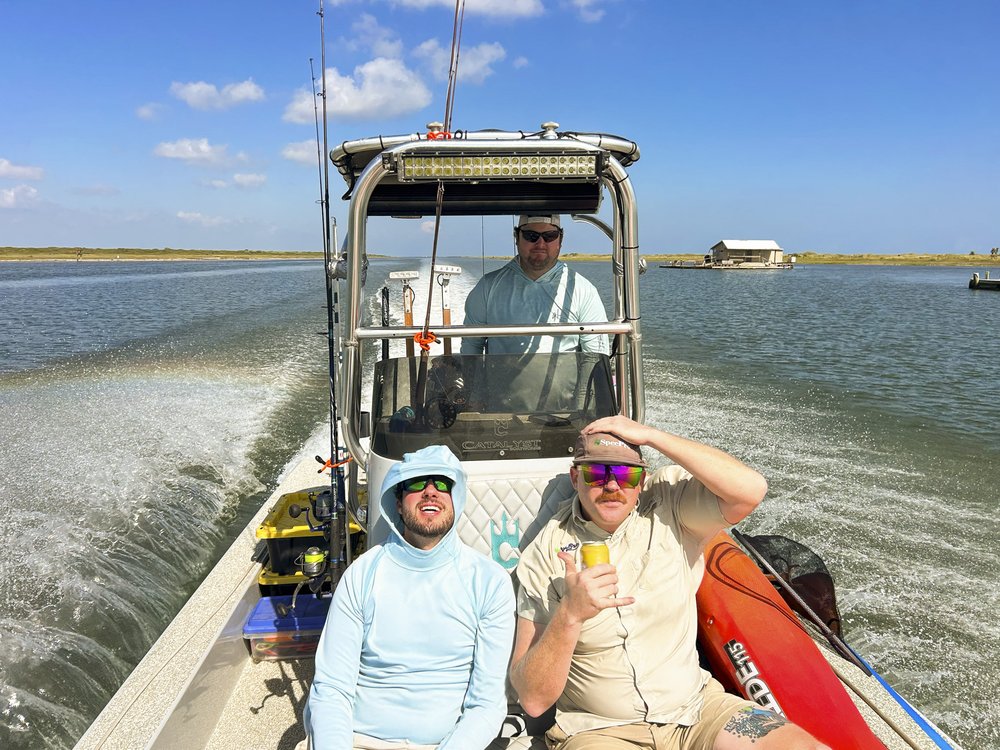 People on a motor boat.