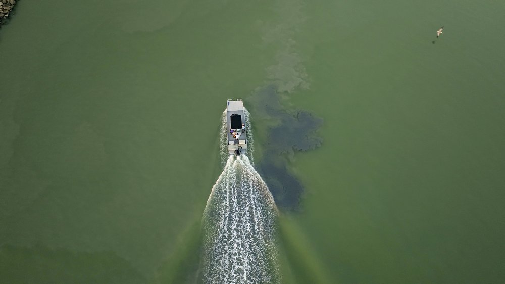 Aerial shot of a boat