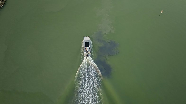 Aerial shot of a boat