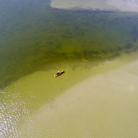 Aerial shot of kayak in Laguna Madre