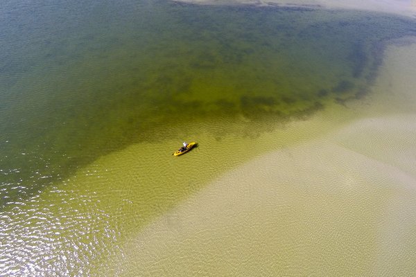 Aerial shot of kayak in Laguna Madre