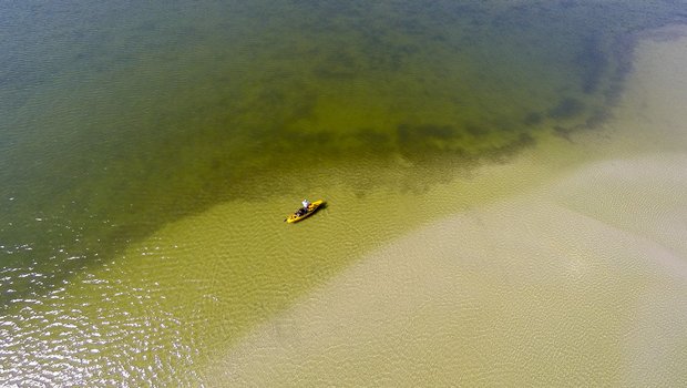 Aerial shot of kayak in Laguna Madre