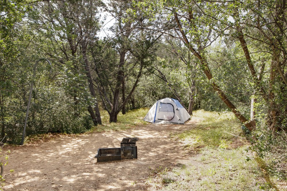 A tent on a primitive camp site.