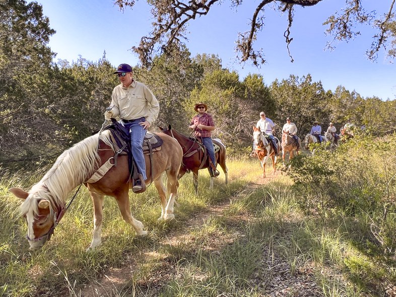 People on horseback on a trail.