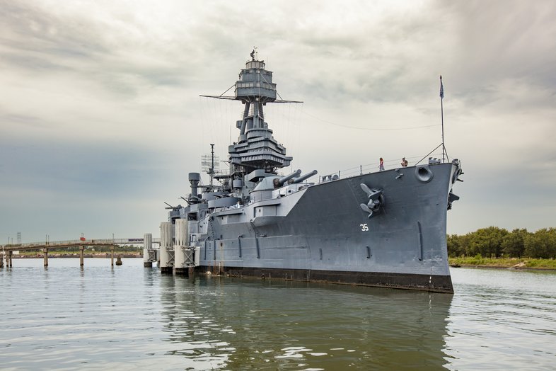 Battleship Texas in the Galveston Bay.