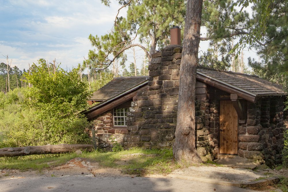 A cabin in the woods.