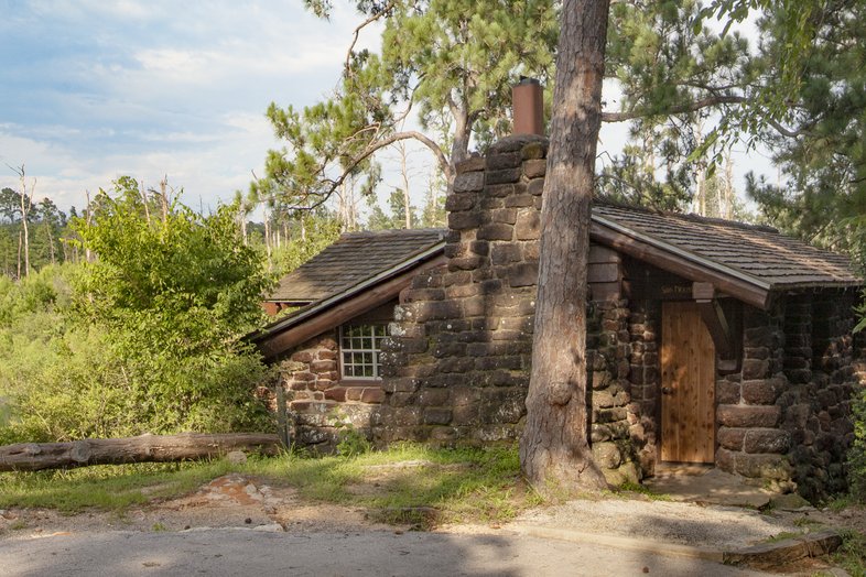 A cabin in the woods.