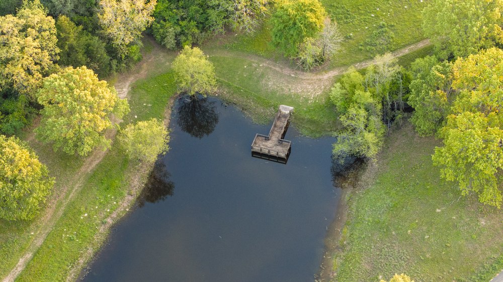 Ariel view of fishing pier on Catfish Creek in Gus Engeling WMA