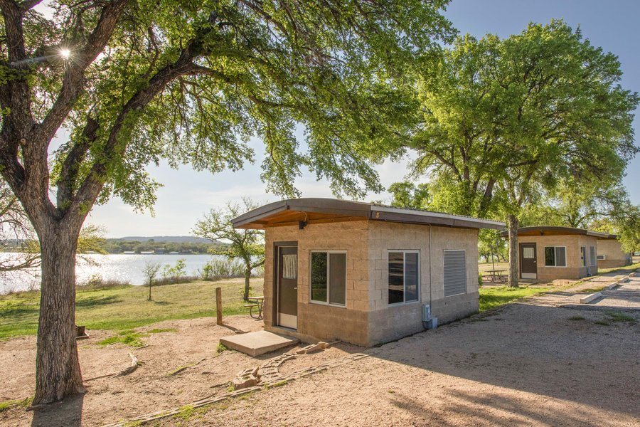 A cabin near the water.