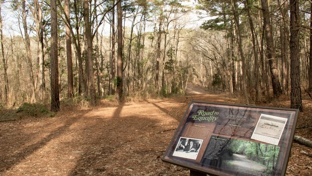 A sign with historic information about park use before desegregation at Tyler State Park.