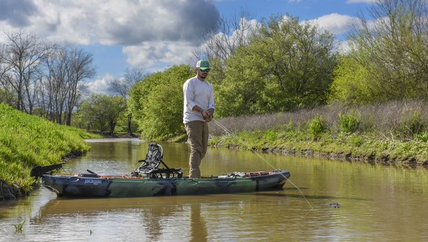 Cory Byrnes fly fishes for gar in the Nails Creek Unit at Lake Somerville State Park