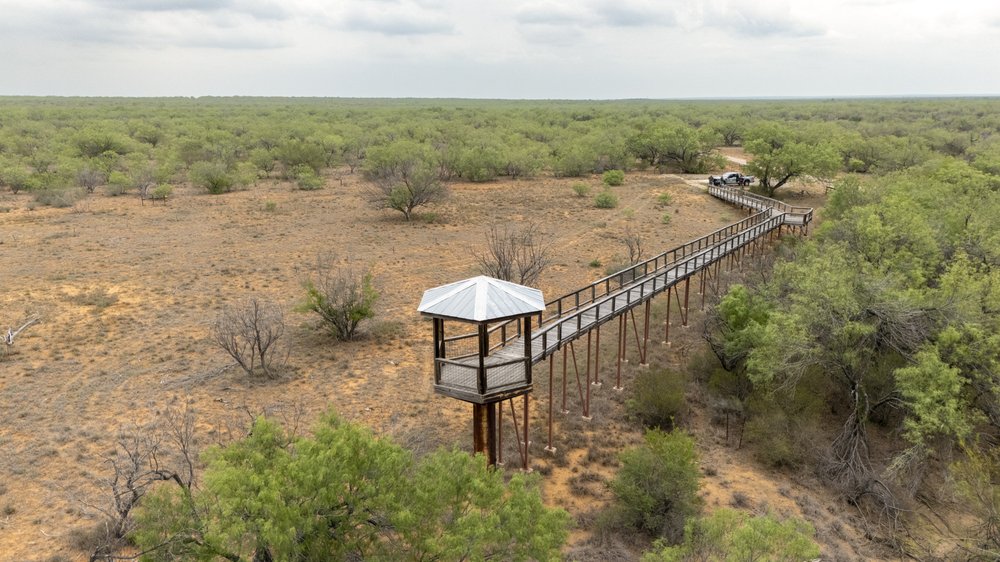 Ariel view of elevated birding blind at Chaparral WMA