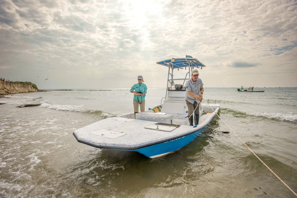 Texas Audubon Society members pull ashore Chester Island in Matagorda Bay in preparation of their annual bird count