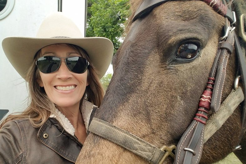 Author Shannon King poses with her horse at San Angelo state park