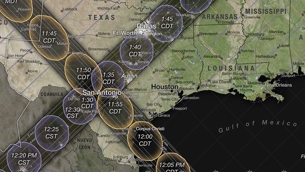 2023 - 2024 Eclipse map over Texas