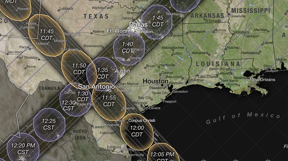 2023 - 2024 Eclipse map over Texas