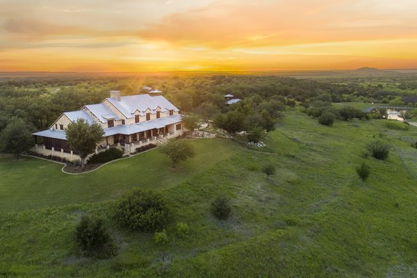 Aerial view of the MT7 ranch house at sunrise