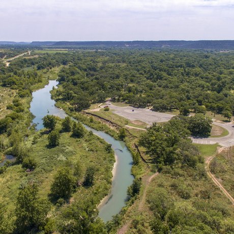 Aerial view of South Llano river state park and the Llano river