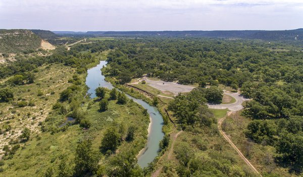 Aerial view of South Llano river state park and the Llano river