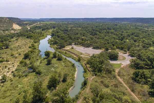 Aerial view of South Llano river state park and the Llano river