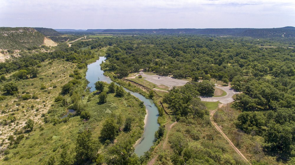 Aerial view of South Llano river state park and the Llano river