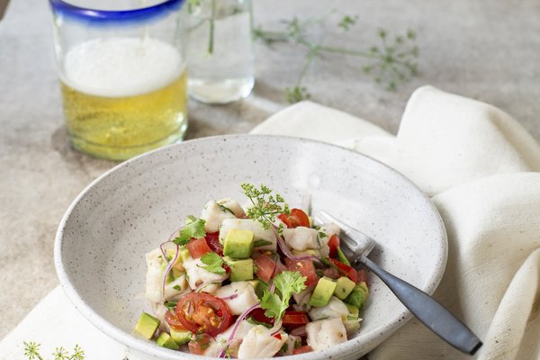 Red Snapper ceviche in a bowl.