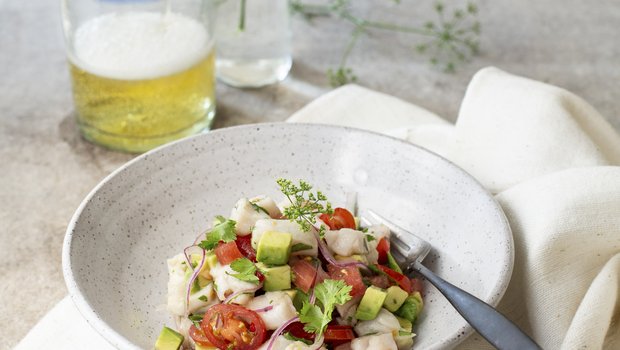 Red Snapper ceviche in a bowl.