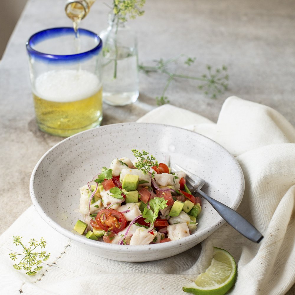 Red Snapper ceviche in a bowl.