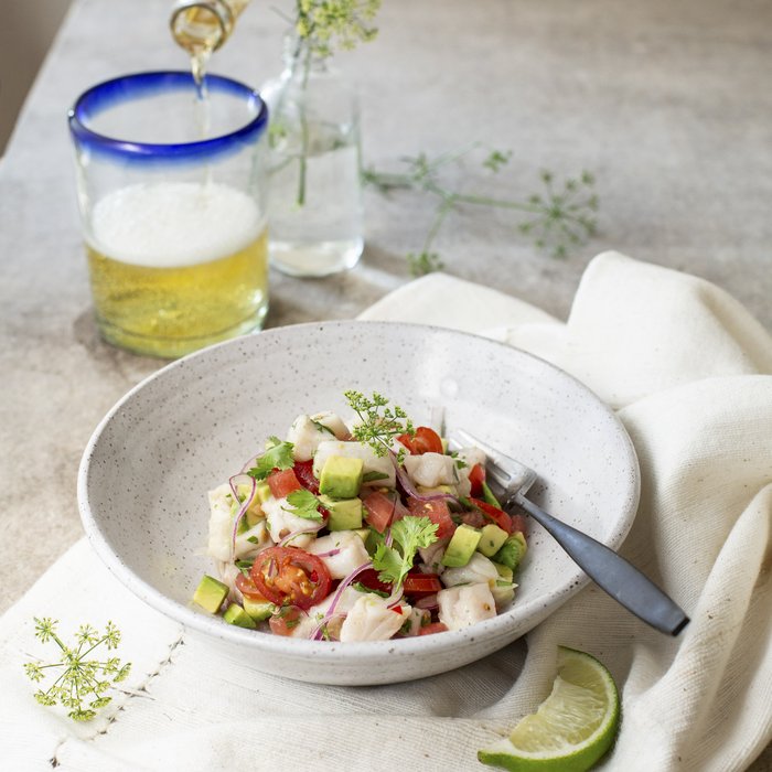 Red Snapper ceviche in a bowl.