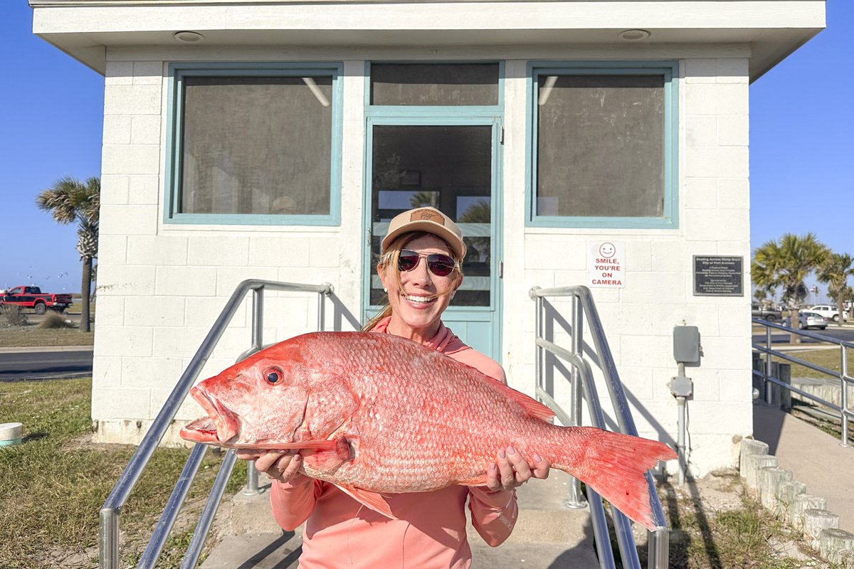 A person holding a large red snapper.