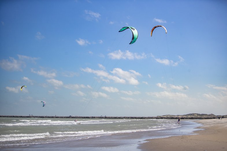 Wake boarding on beach