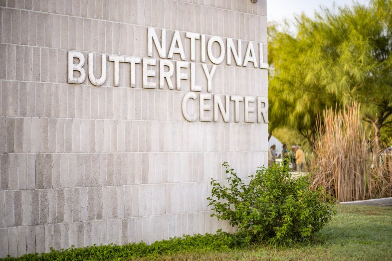 Large brick sign reading National Butterfly Center