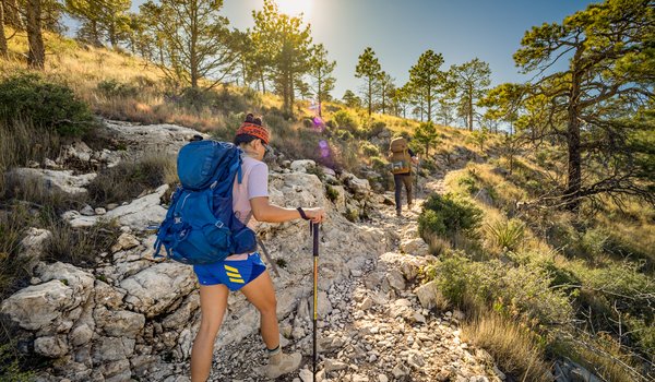 People backpacking through the Guadalupe Mountains.