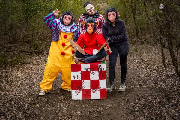 Highschool actors in halloween costumes at the Trail of Terror in Lockhart State Park.